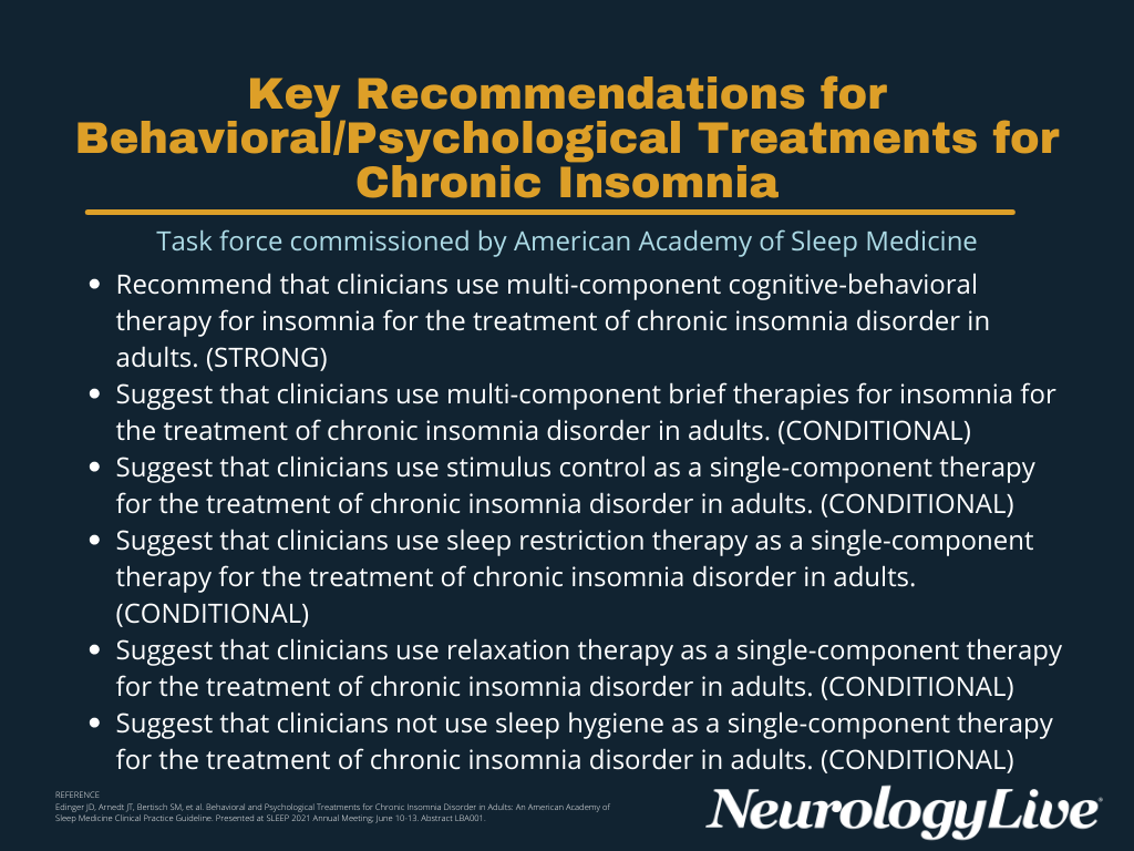 FIGURE. Key Recommendations for Behavioral/Psychological Treatments for Chronic Insomnia